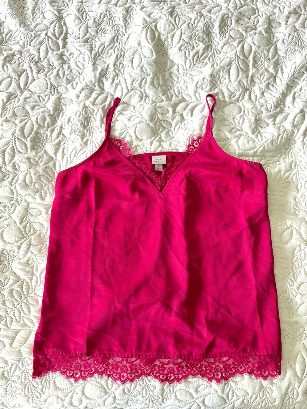 A New Day Hot Pink Fuchsia Lace Trim Satin Camisole